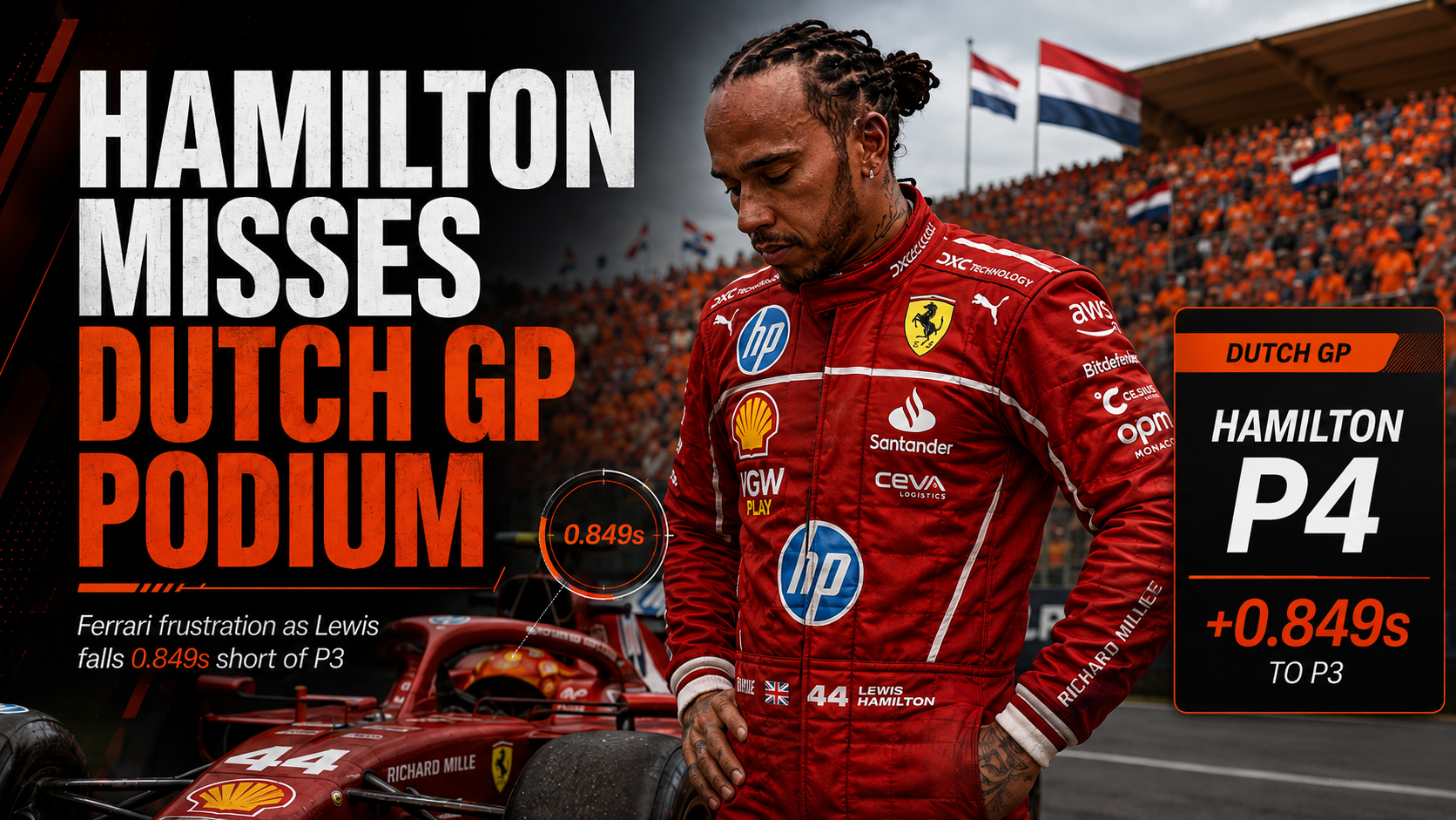 Hamilton misses Dutch GP podium by 0.849s after Ferrari strategy frustration