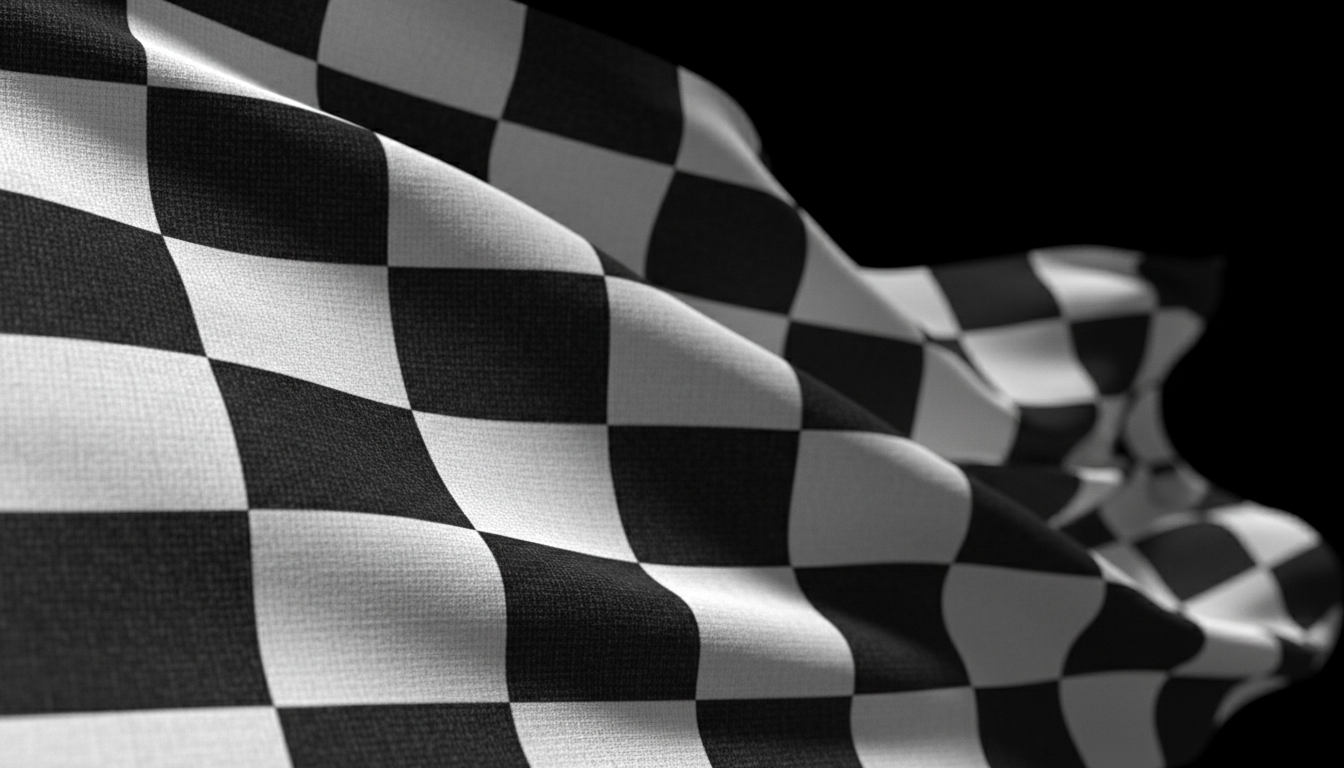 Chequered flag close-up on black