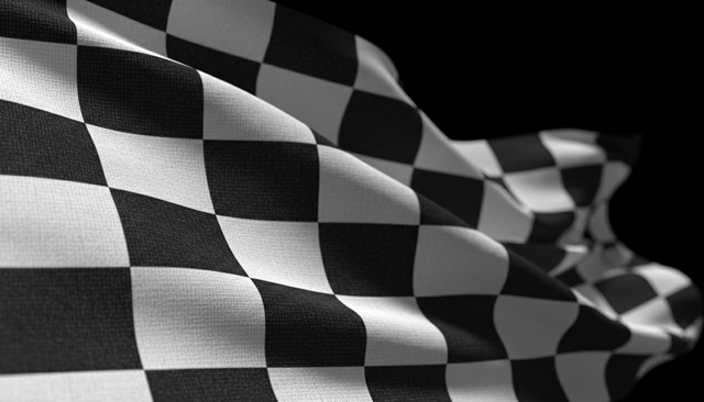 Chequered flag close-up on black